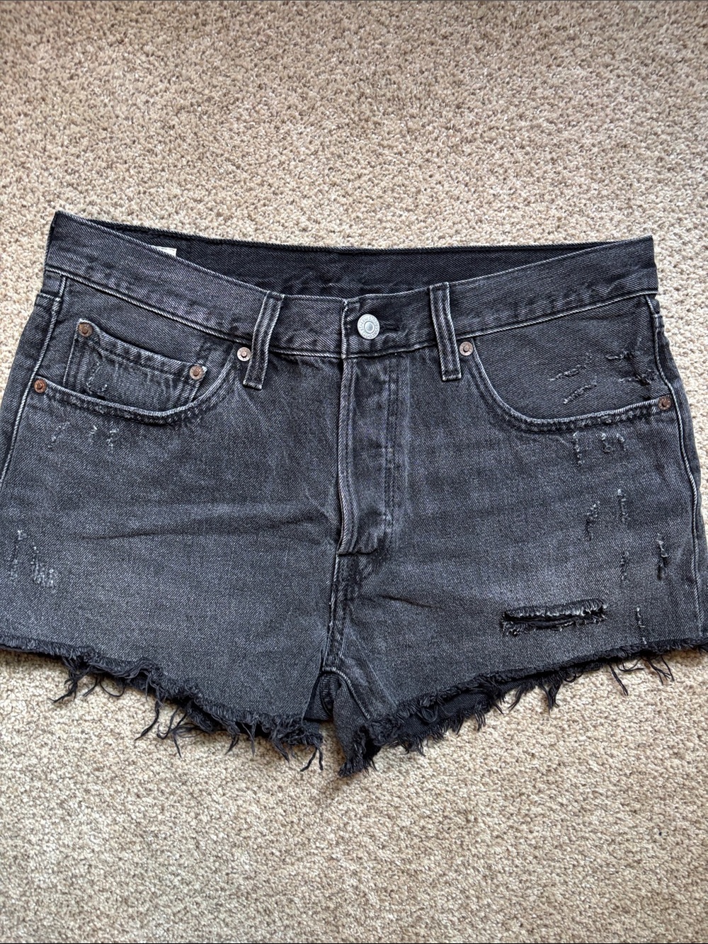 Levi's Premium Black Distressed Cutoff Frayed Jean Shorts